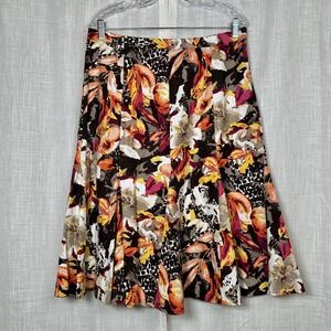 Christopher Banks Floral Linen Blend Midi Skirt Size 12 Colorful Career Office